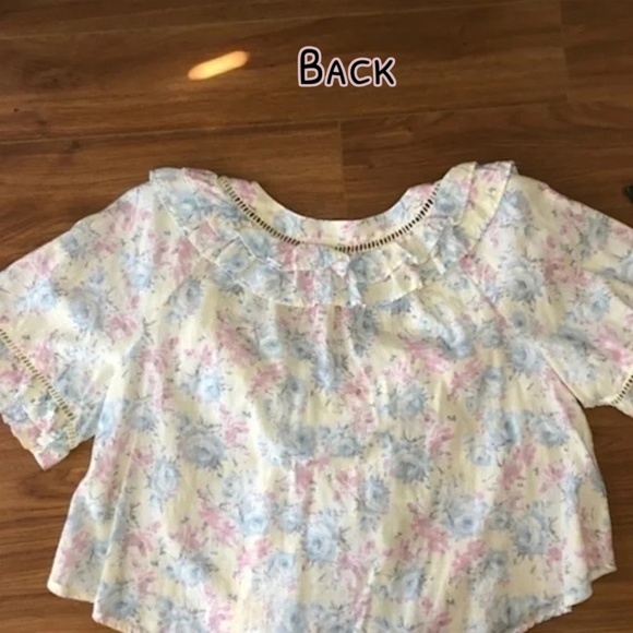 NWT FREE PEOPLE Unreal Love Floral Print Ruffle Collar Short Sleeve Cotton Top - Picture 8 of 10